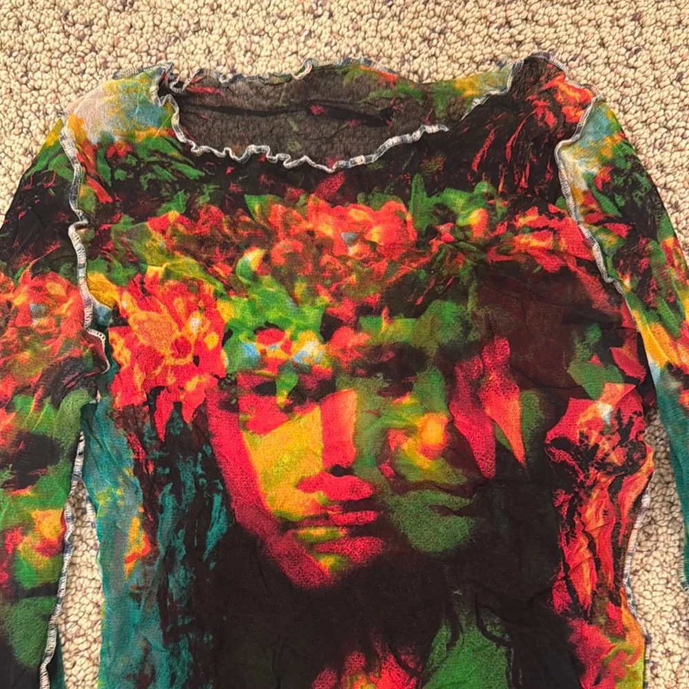 Jean Paul Gaultier Vintage Colorful Women's Top with Artistic Face Print - Picture 2 of 7